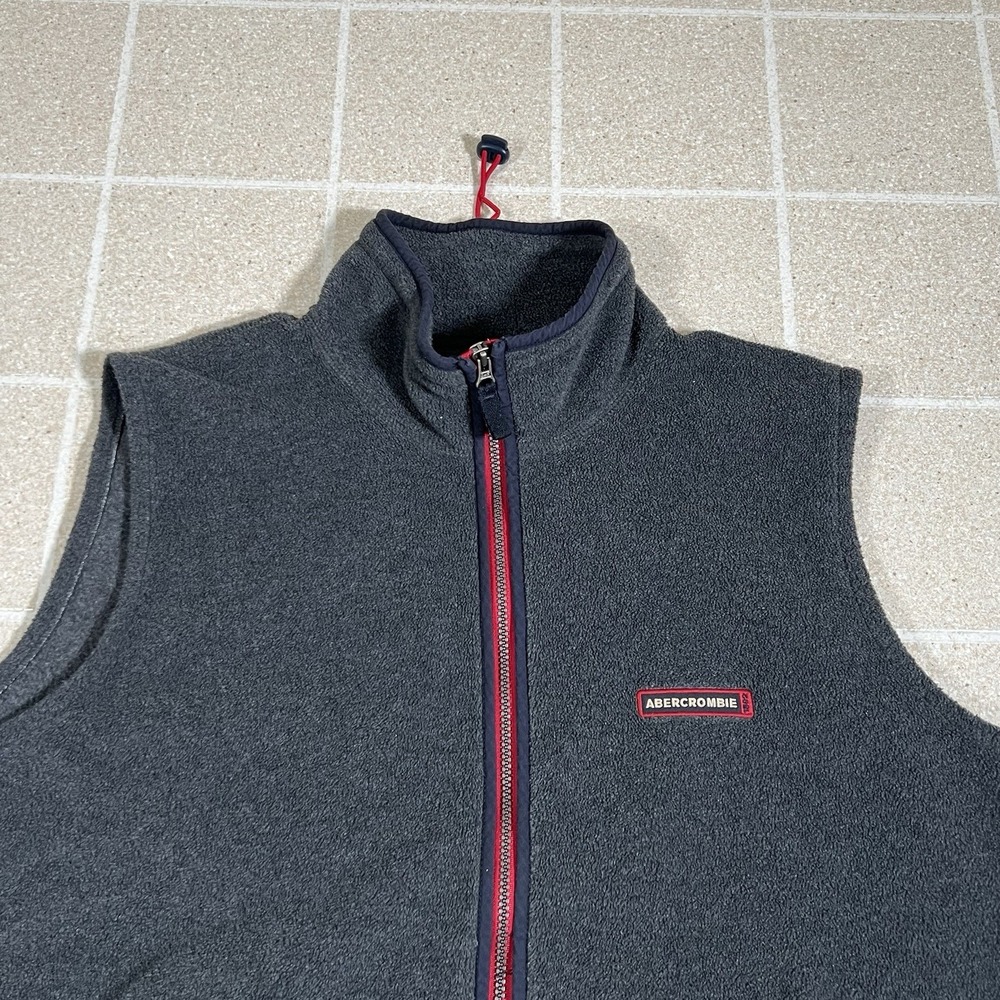 Vintage Abercrombie & Fitch Fleece Vest Jacket Grey Sherpa Outdoor Tactical Y2K - Picture 2 of 6